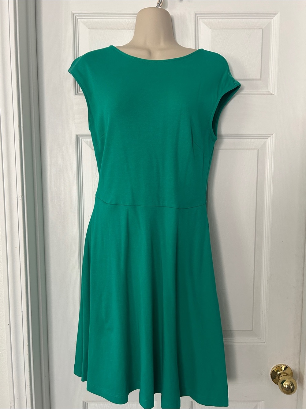 New York & Company Emerald Green Cap-Sleeve Fit & Flare Dress with Pockets